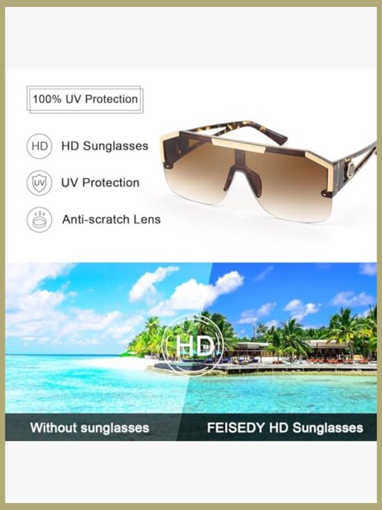 Square Oversized Shield Sunglasses with UV400 Protection main image 4